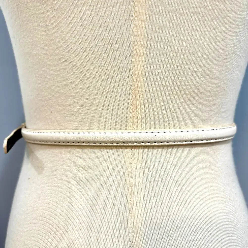 White Skinny Belt Gold Horseshoe Buckle Clean Girl Office Siren Coquette Y2K